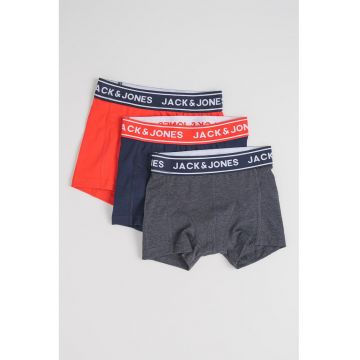 Set de boxeri din amestec de bumbac organic cu banda logo in talie - 3 perechi - Rosu/Albastru ultramarin/Gri inchis melange