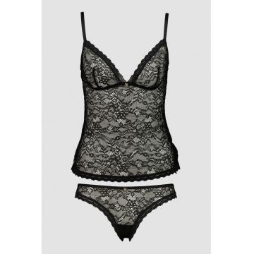 Set de chiloti brazilieni si top din dantela - Negru