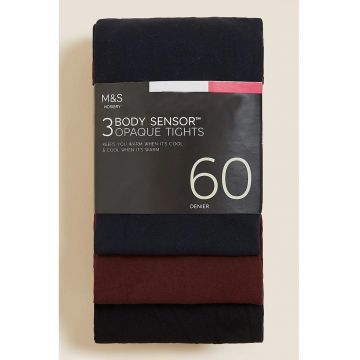 Set de dresuri 60 DEN cu talie inalta - 3 perechi - Visiniu/Negru