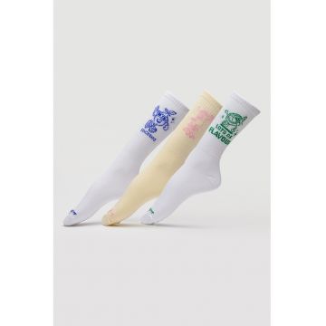 Set de sosete lungi cu detalii brodate - 3 perechi - Alb optic