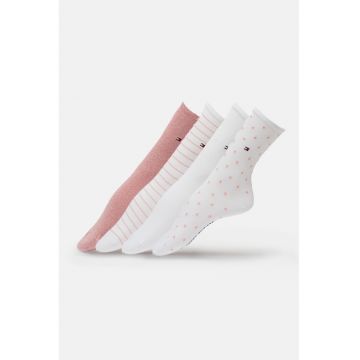 Set de sosete lungi cu imprimeu - 4 perechi - Alb optic/Roz prafuit