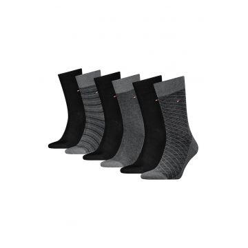 Set de sosete lungi cu model uni - 6 perechi - Negru/Gri inchis melange