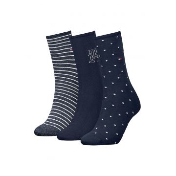 Set de sosete lungi cu model variat - 3 perechi - Alb optic/Bleumarin