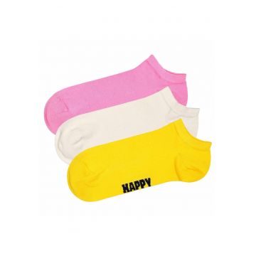 Set de sosete unisex pana la glezna - 3 perechi - Alb/Galben/Roz