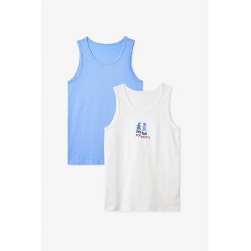 Set de top-uri cu decolteu rotund - 2 piese - Alb/Albastru deschis