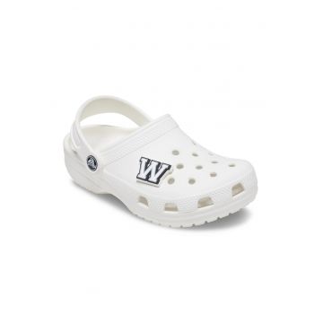 Talisman cu litera W Jibbitz™ - Alb/Negru/Gri cenusiu