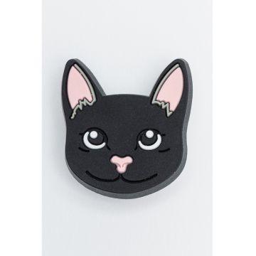 Talisman cu model pisica - pentru saboti Jibbitz - Negru/Roz deschis