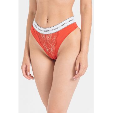 Chiloti tanga cu banda logo in talie - Rosu