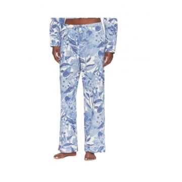 Pantaloni dama -  floral - albastru - bumbac