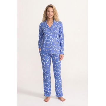 Pijama cu pantaloni lungi si nasturi Izabelle - Albastru pastel