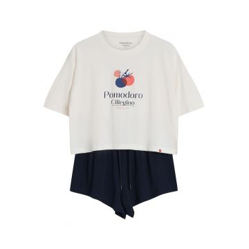 Pijama dama - Alb crem-albastru - Dessie - Uni