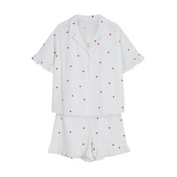 Pijama dama - Alb - cu inimioare -  Promises - Inimioare