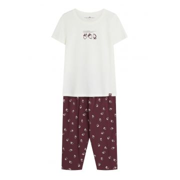 Pijama dama - Grafic - Alb crem - maro - Evika - Grafic