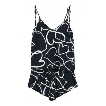 Pijama dama - Negru-alb - inimioare - Paris - Inimioare