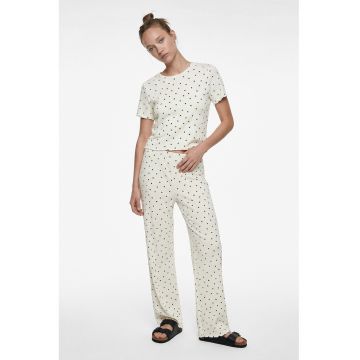 Pijama de bumbac cu imprimeu - Negru stins/Alb murdar