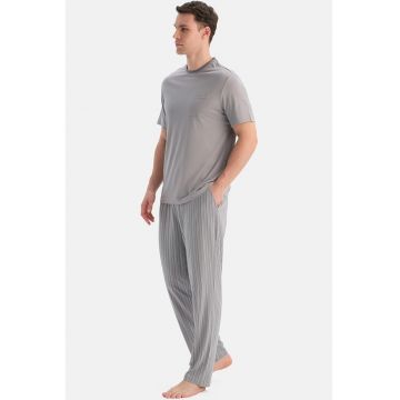 Pijama de bumbac si modal - Gri deschis