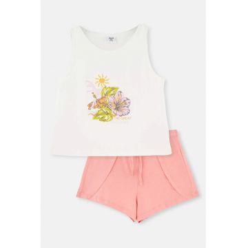 Pijama din bumbac cu pantaloni scurti - Alb/Roz