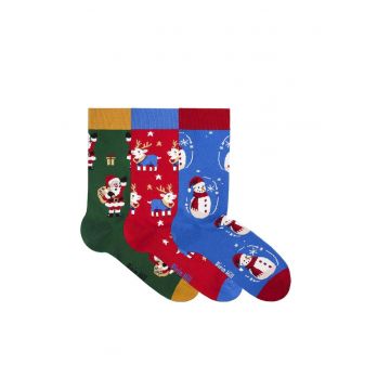 Set 3 perechi de sosete bumbac organic de craciun Colour Cotton Wintertime- Mos Craciun - Ren si Olaf