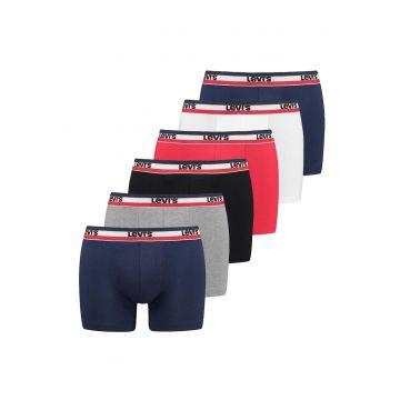 Set de boxeri cu banda logo in talie - 6 perechi - Rosu/Gri/Albastru