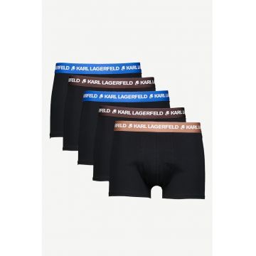 Set de boxeri din bumbac organic cu detaliu cu logo - 5 perechi - Maro inchis/Negru/Albastru royal