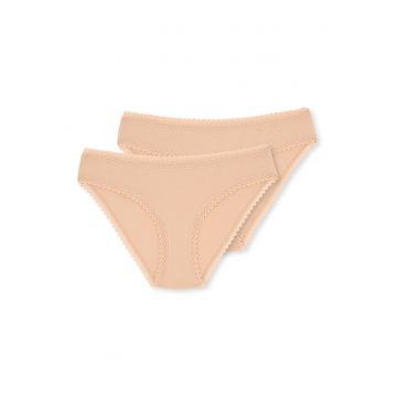 Set de chiloti cu garnituri din dantela - 2 perechi - Bej deschis