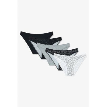 Set de chiloti din amestec de bumbac - 5 perechi - Alb/Negru/Gri