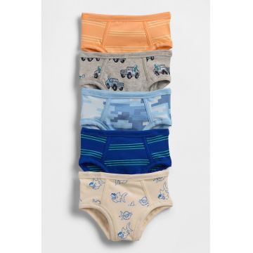 Set de chiloti din amestec de bumbac organic - 5 perechi - Gri/Bej/Albastru