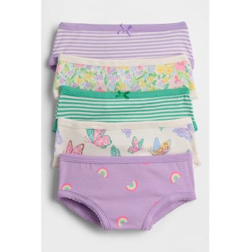 Set de chiloti din bumbac organic cu imprimeu - 5 perechi - Verde/Violet/Bej