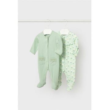 Set de salopeta de pijama cu botosei - 2 piese - Verde pal