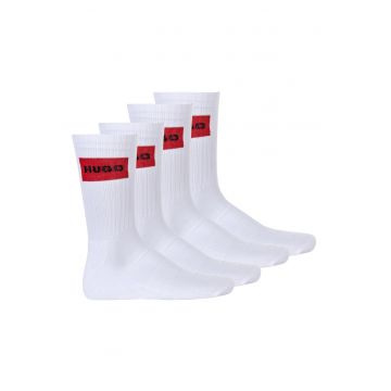 Set de sosete din amestec de bumbac cu striatii si logo - 4 perechi - Alb