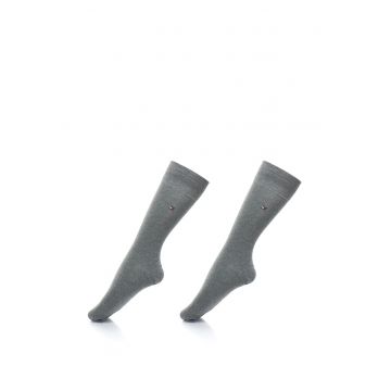 Set de sosete lungi cu logo brodat - 2 perechi - Gri melange