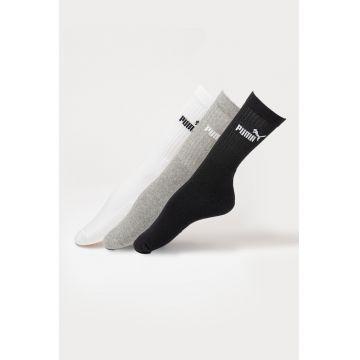 Set de sosete lungi unisex cu logo - 3 perechi - Alb/Negru/Gri melange