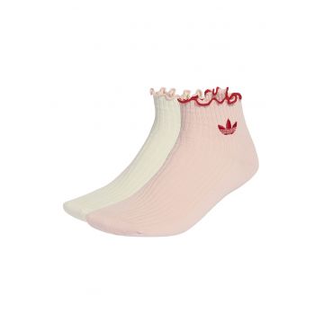 Set de sosete scurte cu terminatie cu volane - 2 perechi - Roz somon - Bej -