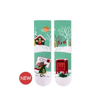 Sosete Arty Socks de Craciun din bumbac Soricel - 43-46 EU - Turcoaz