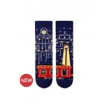 Sosete Arty Socks de Craciun din bumbac Tramvai Albastru