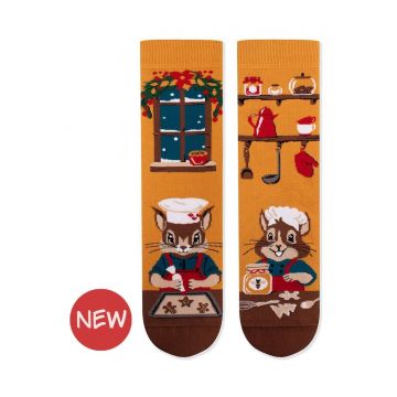 Sosete Arty Socks de Craciun din bumbac Veverita Cofetar Mustar