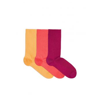 Sosete bumbac lungi fara elastic Box 3 buc Yellow Coral Fucsia