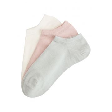 Sosete dama - Scurte - Set de 3 perechi - Gri - Roz - Alb - Reya - Roz