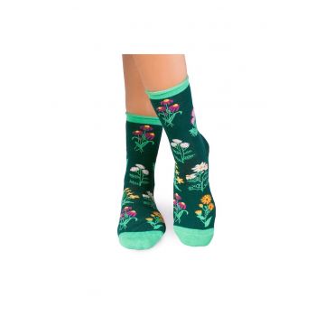 Sosete Fine din Bumbac organic cu model floral Verde