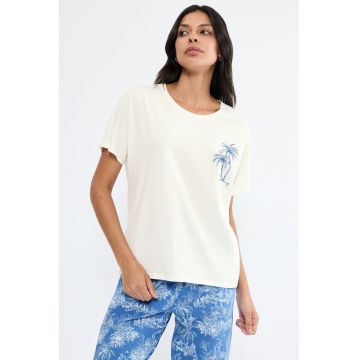 Bluza de pijama din amestec de bumbac cu croiala lejera - Albastru pastel - Alb murdar -