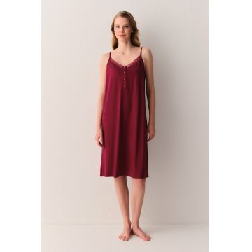 Camasa de noapte cu croiala lejera si bretele inguste - Visiniu -