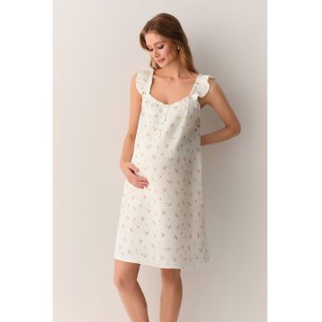 Camasa de noapte cu imprimeu floral pentru gravide - Alb -