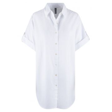 Camasa de noapte cu model in dungi si nasturi - Alb murdar