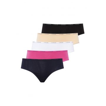 Chiloti hipster din amestec de modal - 5 perechi - Alb/Negru/Fucsia