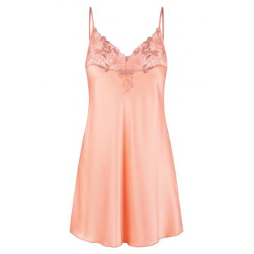 Neglijeu cu aspect de satin si garnituri de dantela - Portocaliu