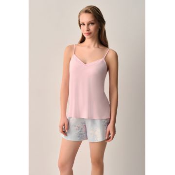 Pijama cu bretele inguste - Albastru glaciar - Roz pal -