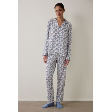 Pijama cu imprimeu floral - Roz pal/Albastru