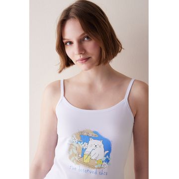 Pijama cu imprimeu si pantaloni scurti - Alb/Albastru