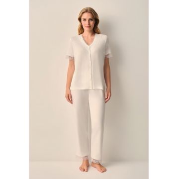 Pijama cu model uni - Alb murdar -