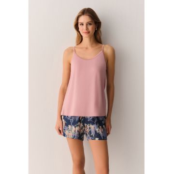 Pijama cu pantaloni scurti Garden - Alb fildes/Roz prafuit/Bleumarin